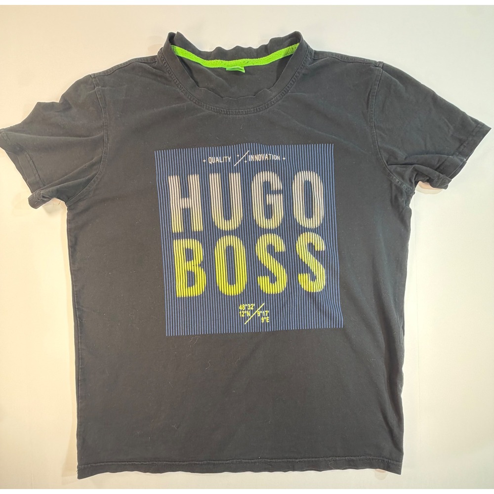Hugo Boss Mens Graphic T-Shirt Black Yellow Logo Short Sleeve Cotton Tee
